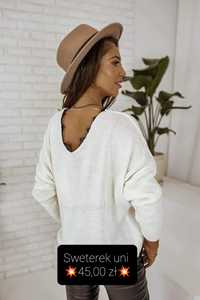 Sweter cienki biały z koronką