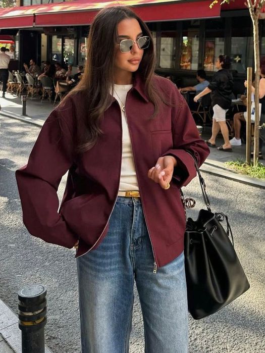 Бордова куртка-бомбер Zara (M)