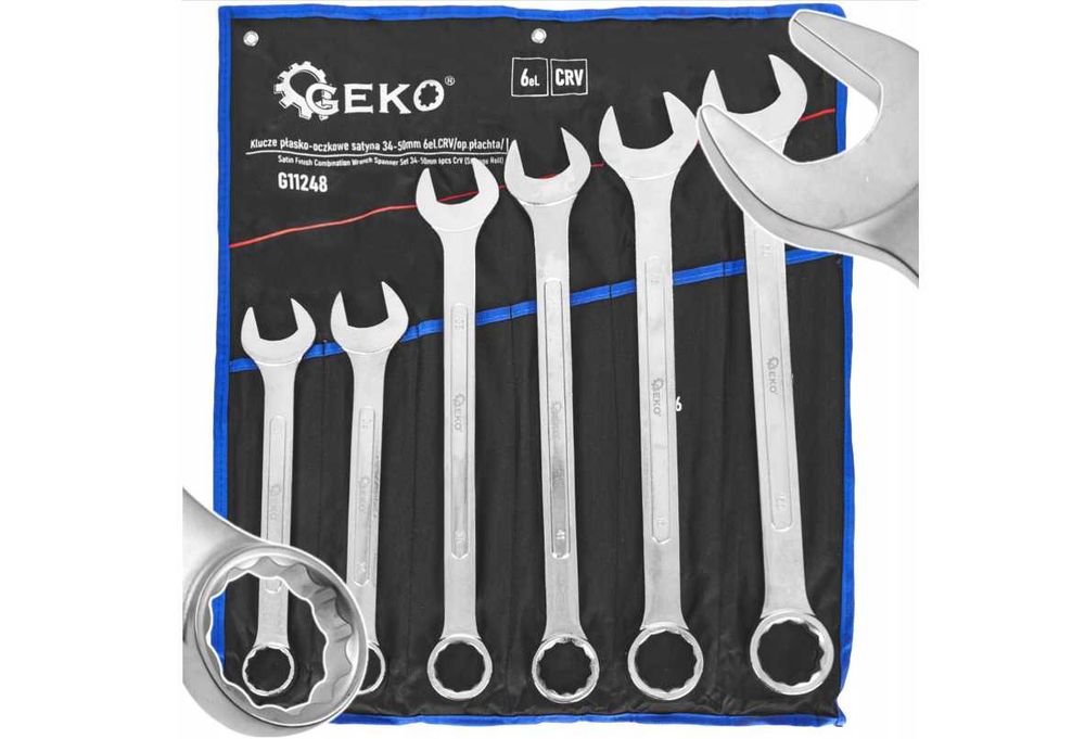 ZESTAW KLUCZY KLUCZE płasko oczkowe SATYNA 34-50 mm 6EL. CRV 2595