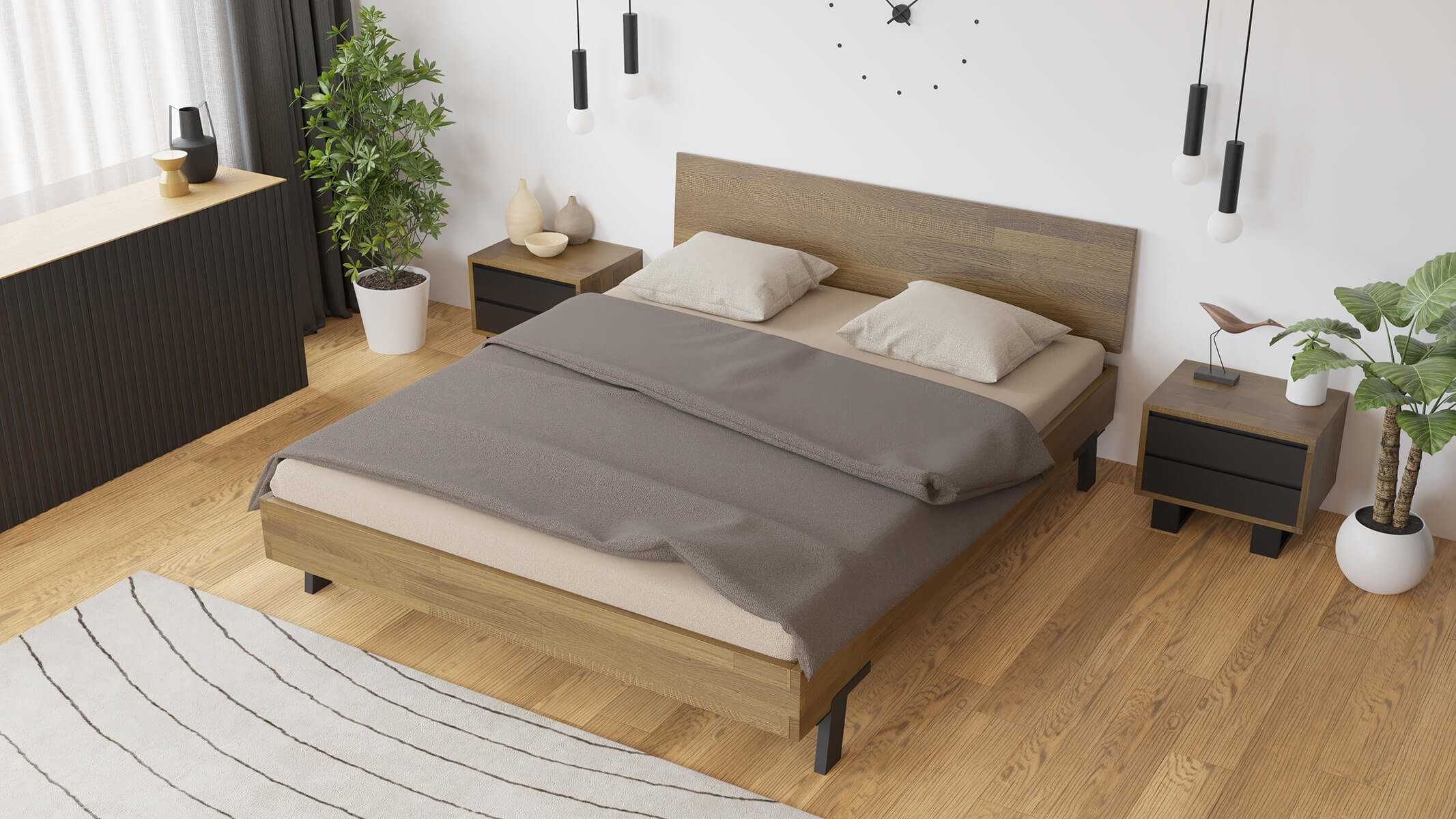 Dębowe łóżko Mona z zagłówkiem drewnianym 140x200 / 160x200 / 180x200