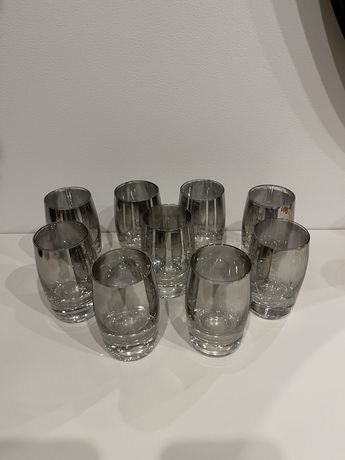 zestaw 9 szklanek kieliszków srebrnych prl vintage retro