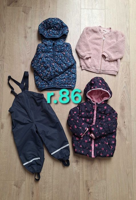 Zestaw/paka kurtki przejściowe,ocieplane,spodnie przeciwdeszczowe r.86