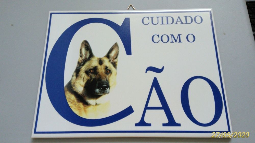 NOVO Azulejo CUIDADO COM O CÃO - 20 cm X 15 cm Placa de identificação
