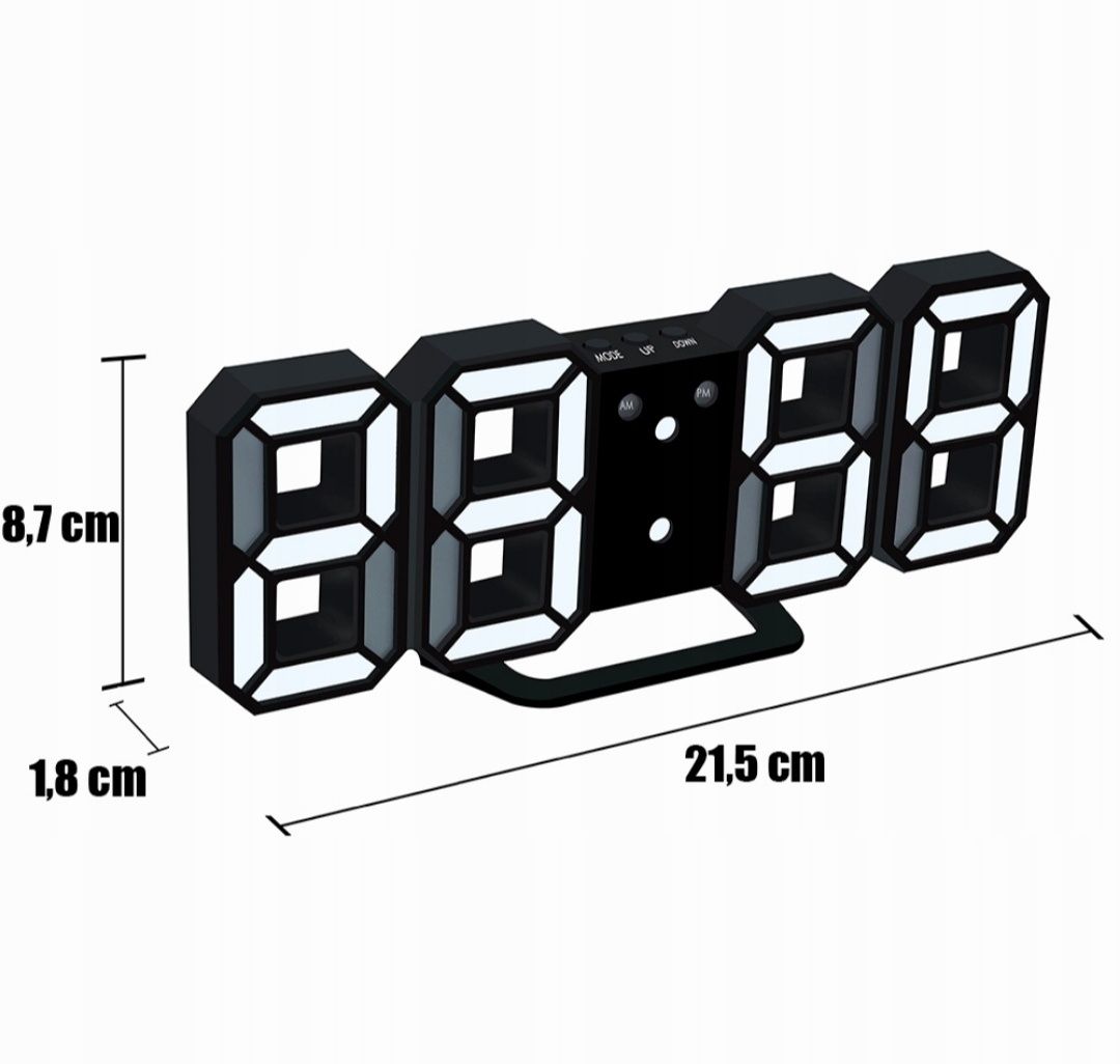 Zegar cyfrowy 3D LED, czarny duży temperatura budzik prezent dekoracja