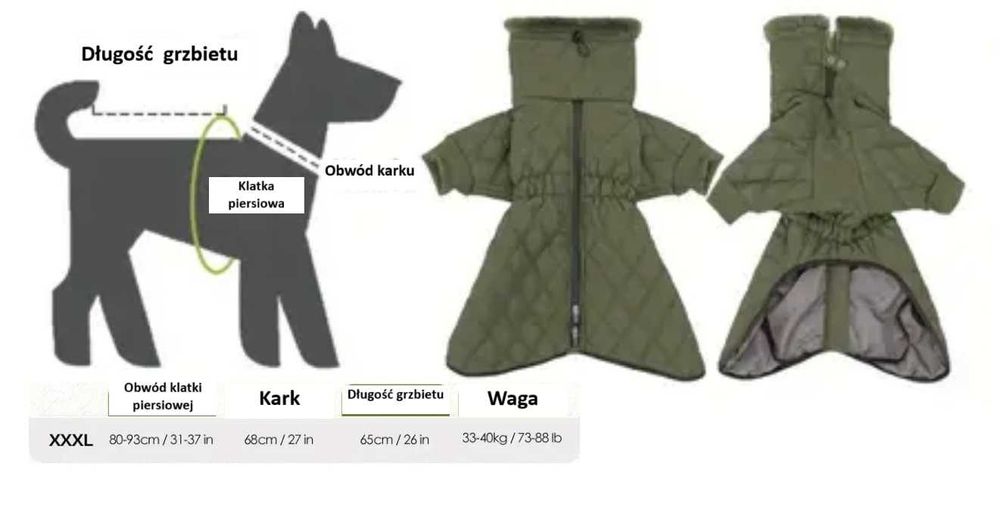 Ocieplane ubranko kurtka dla psa rozm. 3XL