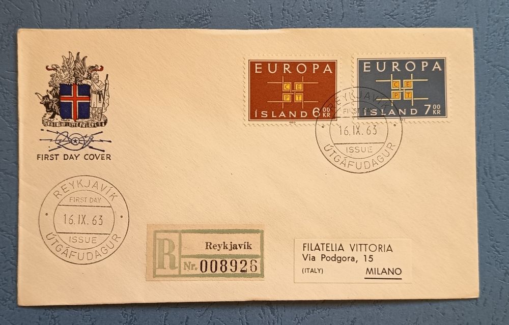 FDC Islandia emisja EUROPA 1963