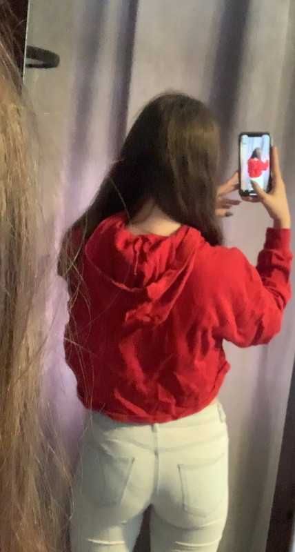 Czerwona bluza z kapturem crop top H&M
