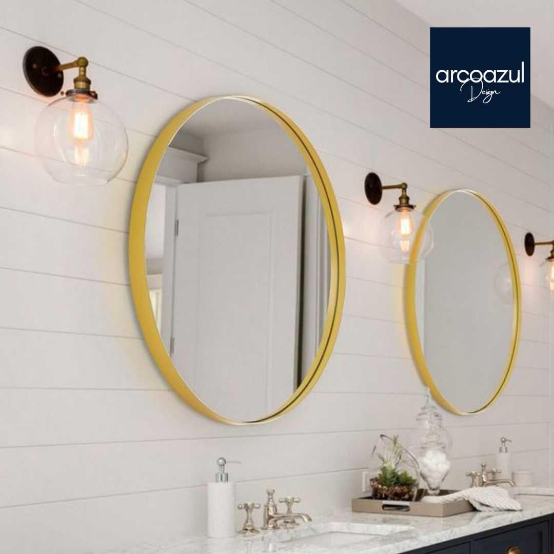 Espelho de Alumínio Dourado de Design - 100cm By Arcoazul