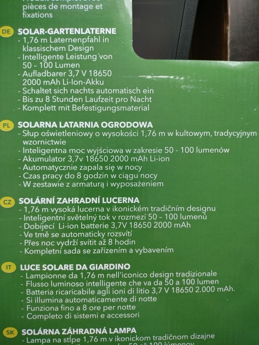 Lampa ogrodowa solarna 176cm