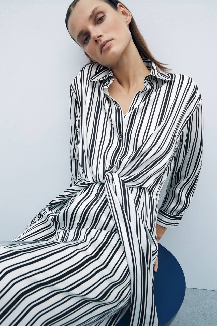 Сукня міді. Платье-рубашка миди в полоску Zara