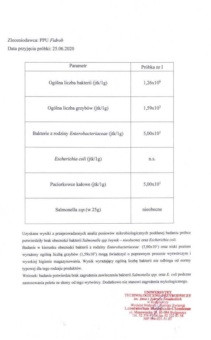 PELLET ściółkowy 8mm (ze słomy pszennej); Fidrob Pellets