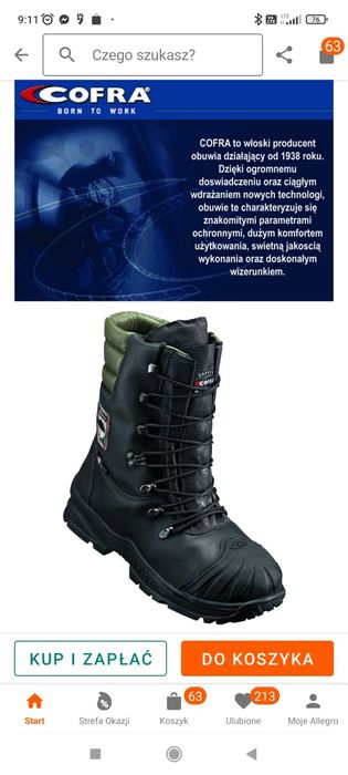 Wysokie buty robocze dla pilarza COFRA r.42