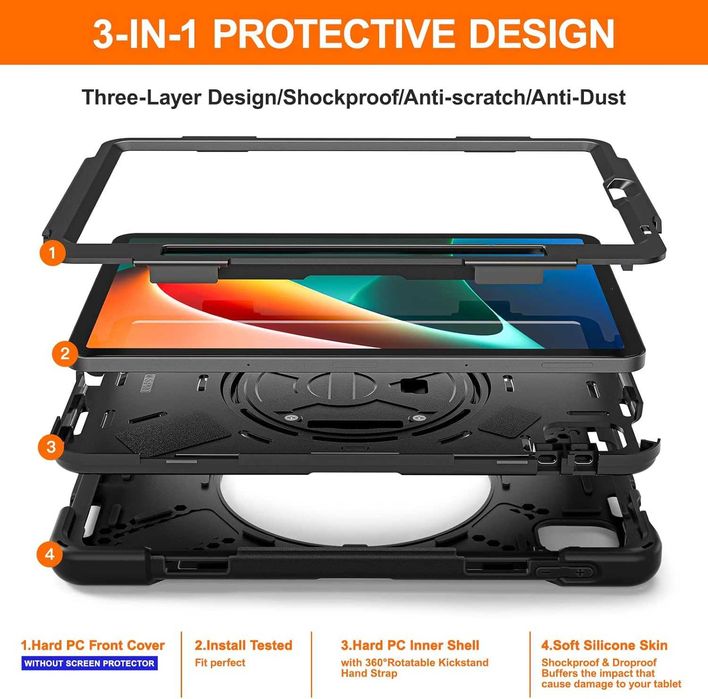 BRAECN pancerne etui 360 do Xiaomi Mi Pad 5 Mi Pad 5 Pro 11" stojak