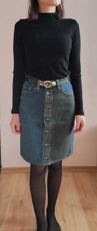 Dwukolorowa spódnica jeansowa zapinana na guziki, rozmiar S