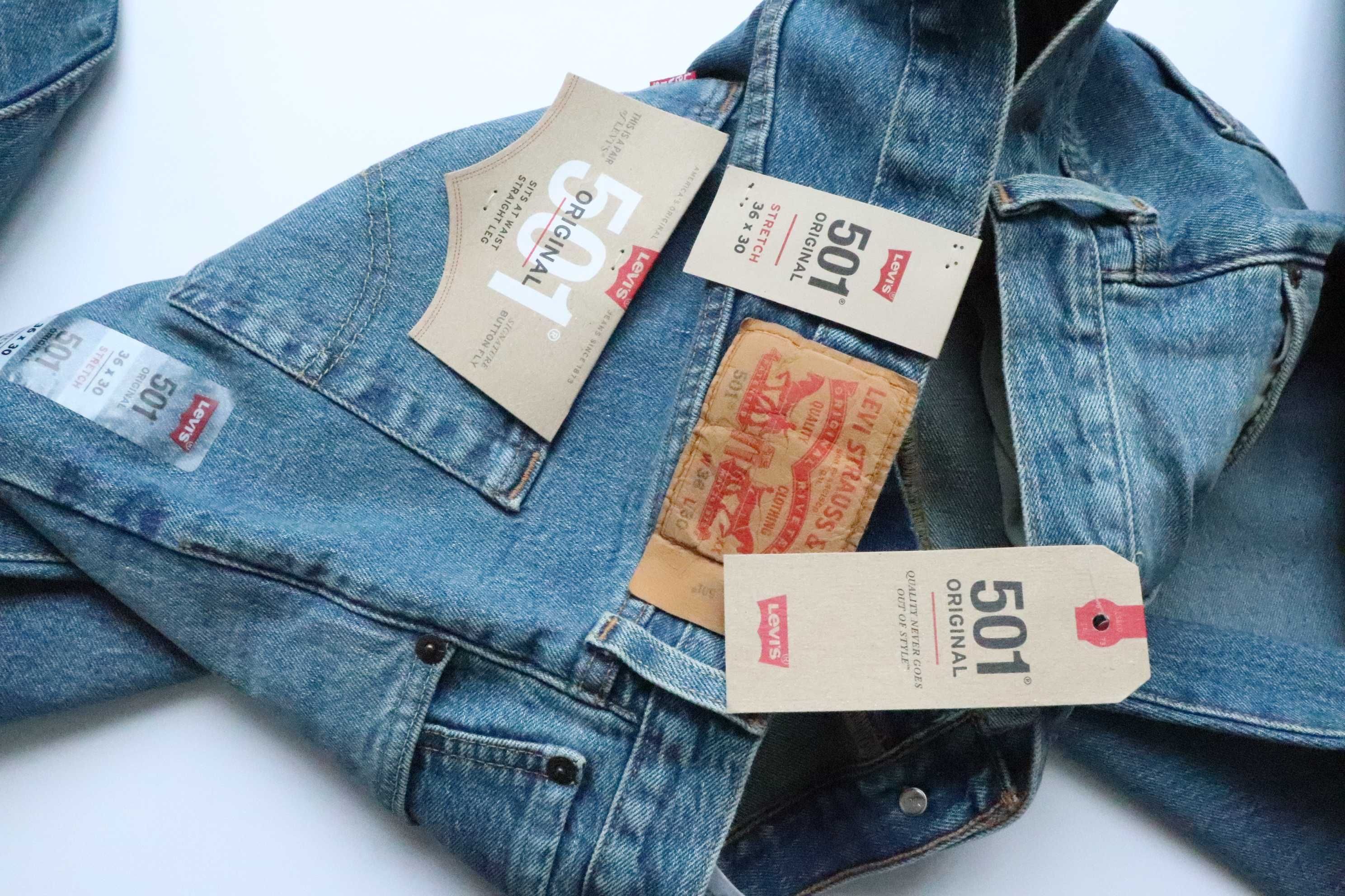 LEVIS 501 STRETCH W36 L30 męskie spodnie jeansy regular nowe okazja