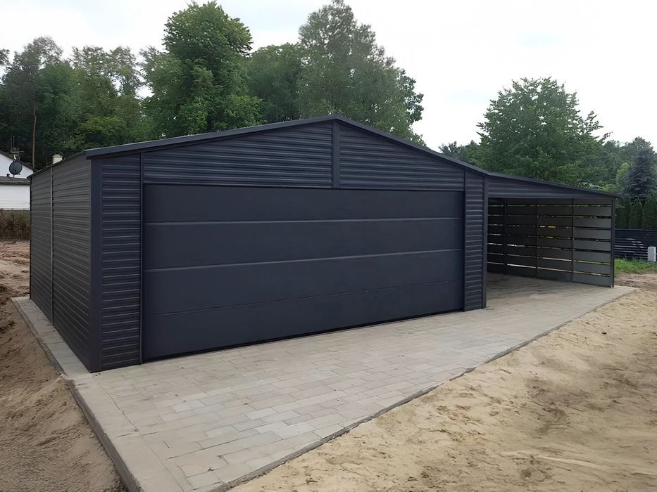 garaż blaszany z wiatą garaże drewnopodobne garaż