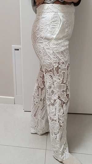 Białe, koronkowe, bawełniane, letnie spodnie, Zara, M (38)