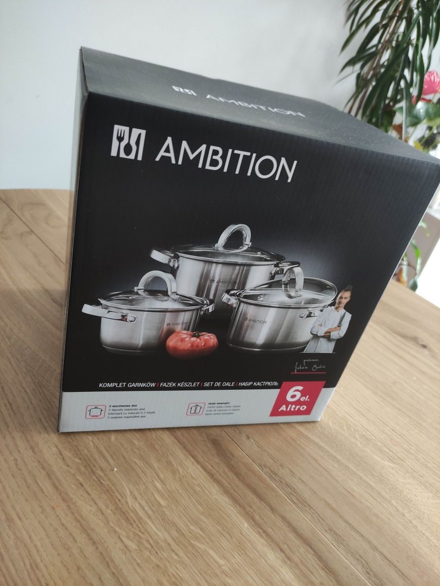 Komplet zestaw garnków 6 elementów AMBITION Altro NOWE SUPER CENA