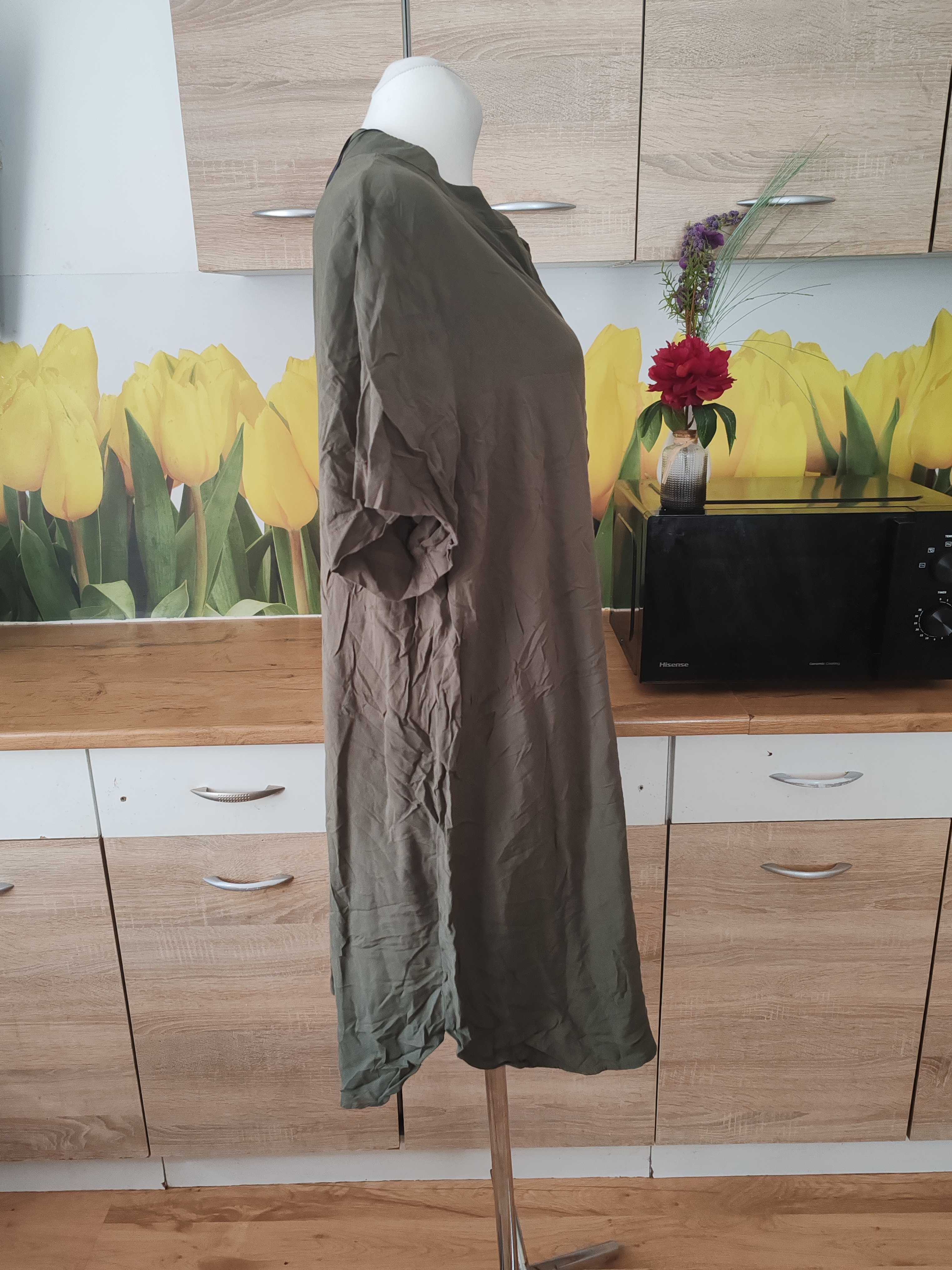 Wygodna sukienka khaki H&M rozmiar ok 46/48 wiskoza