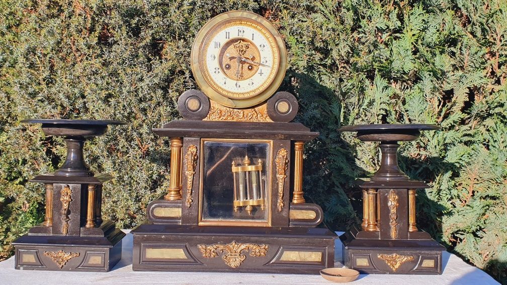 Zegar kominkowy brocot brąz antyk XIX wiek + przystawki prezent 30kg
