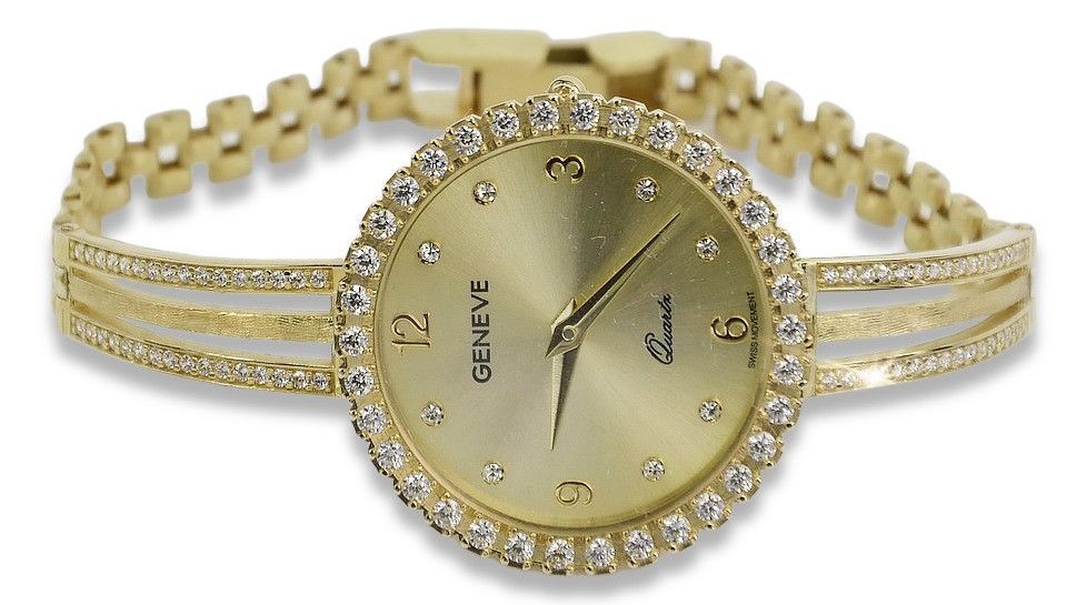 Złoty Okrągły Zegarek Damski 14K 585 Geneve z Kamieniami Gdańsk lw107y
