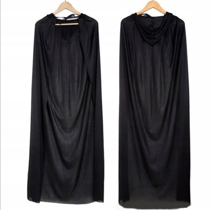 Peleryna Z Kapturem Czarna Strój Halloween 80Cm