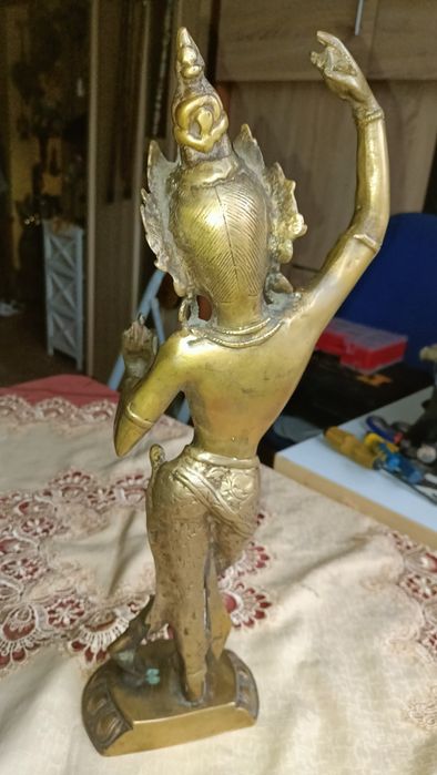 Vintage mosiężny posążek Maya Devi, matka Buddy Sha