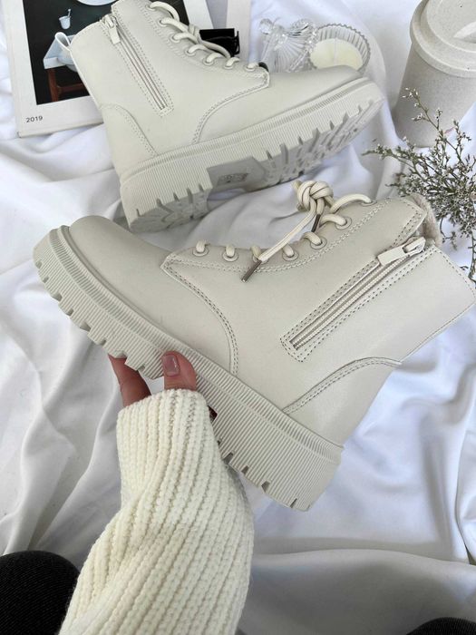 Жіночі зимові черевики (36-41) шкіряні бежеві | сапожки ботинки