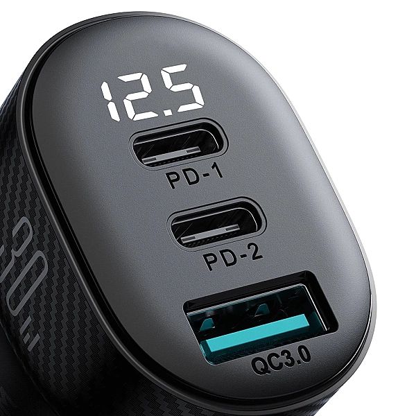 Ładowarka samochodowa Joyroom JR-CCD04/30W 2x USB-C USB-A z wyświetlac