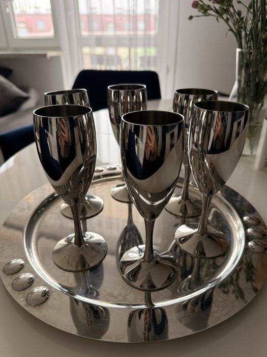 Kieliszki Szampanówki Zepter komplet 6 sztuk z tacą