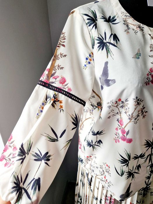 Bluzka Solar 42 XL ecru, zieleń, róż, szary