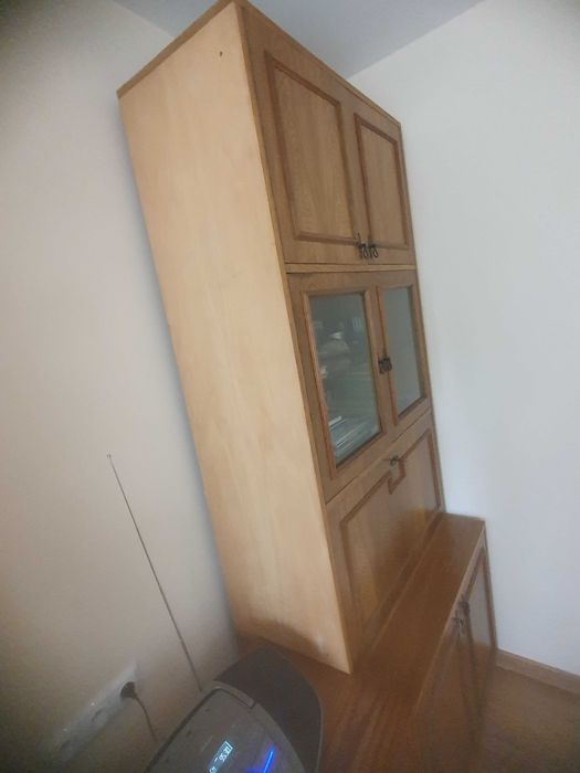 Zestaw mebli szaf segment regał retro drewno wieloczęściowe ze szkłem