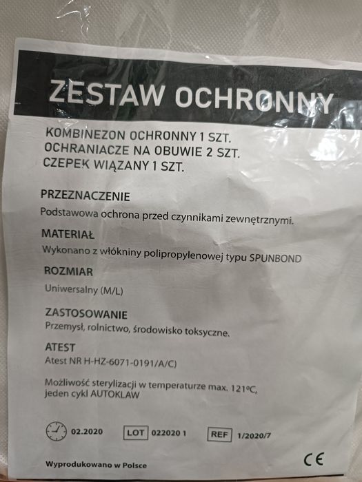 Zestaw ochronny - Kombinezon ochronny, ochraniacze na buty , czepek, N