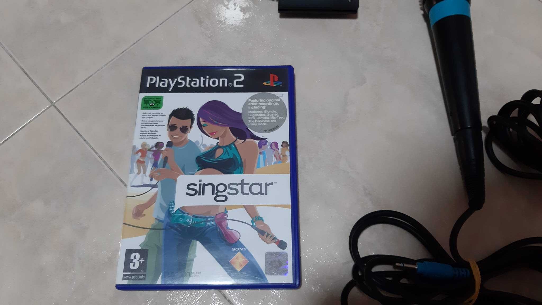 2 Microfones Singstar + Jogo PS2/PS3