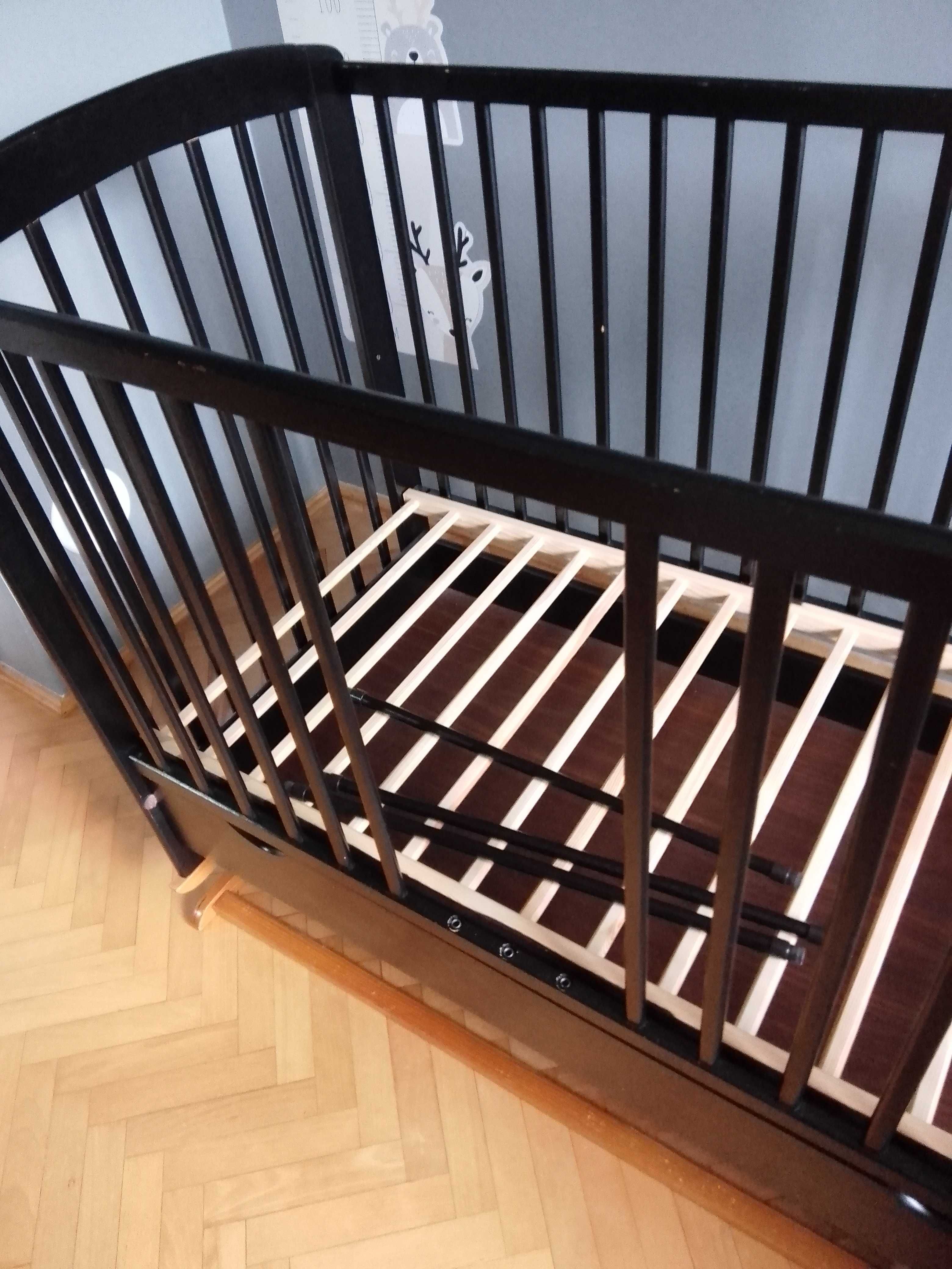 łóżeczko kołyska 60x120 sosnowe wenge z szufladą i biegunami