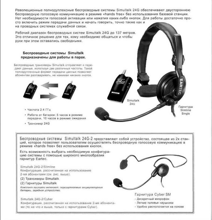 Беспроводная система двухсторонней радиосвязи SIMULTALK 24G