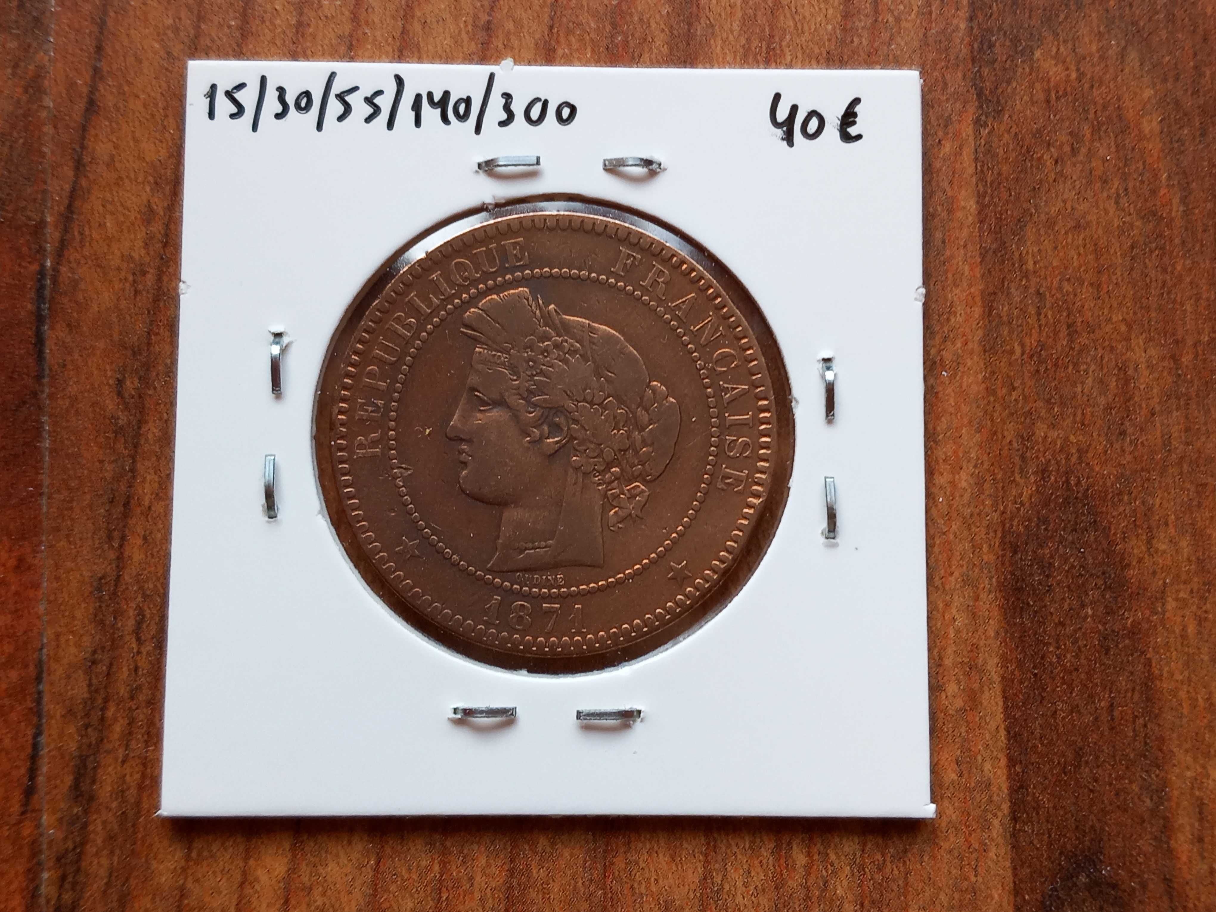 Moeda 10 Centimes 1871-A França (MBC+)