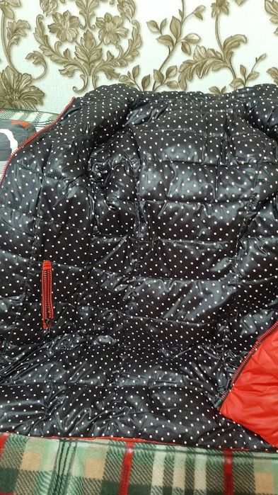 Двостороннє пухове стьобане зимове пальто. Колір червоний/шоколадний в