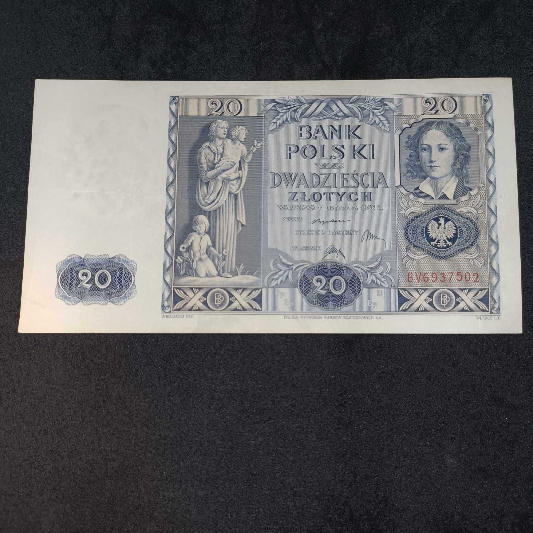 Banknot 20 zł 1936r. seria BR, IDEALNY  stan