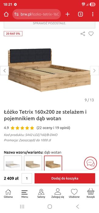 Łóżko Tetrix BRW Wotan Dąb 160x200 że stelażem i pojemnikiem