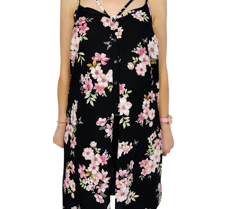 Czarna tunika na ramiączkach w kwiatowy wzór L 40 Atmosphere