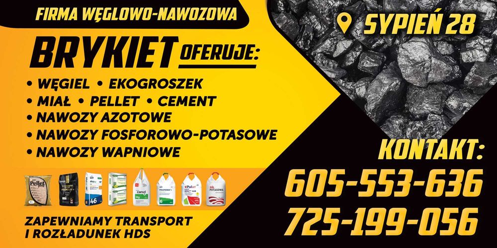Węgiel Kamienny Kostka, Orzech, Groszek Plus oraz Brykiet Torfowy