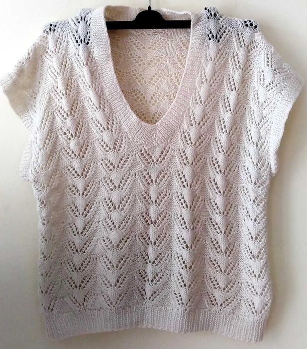 ręcznie robiona 36/38 kamizelka kremowa biel vintage wełna ażur