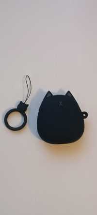 Чохол силікон 3D для iPhone навушників з карабіном чорний кіт black