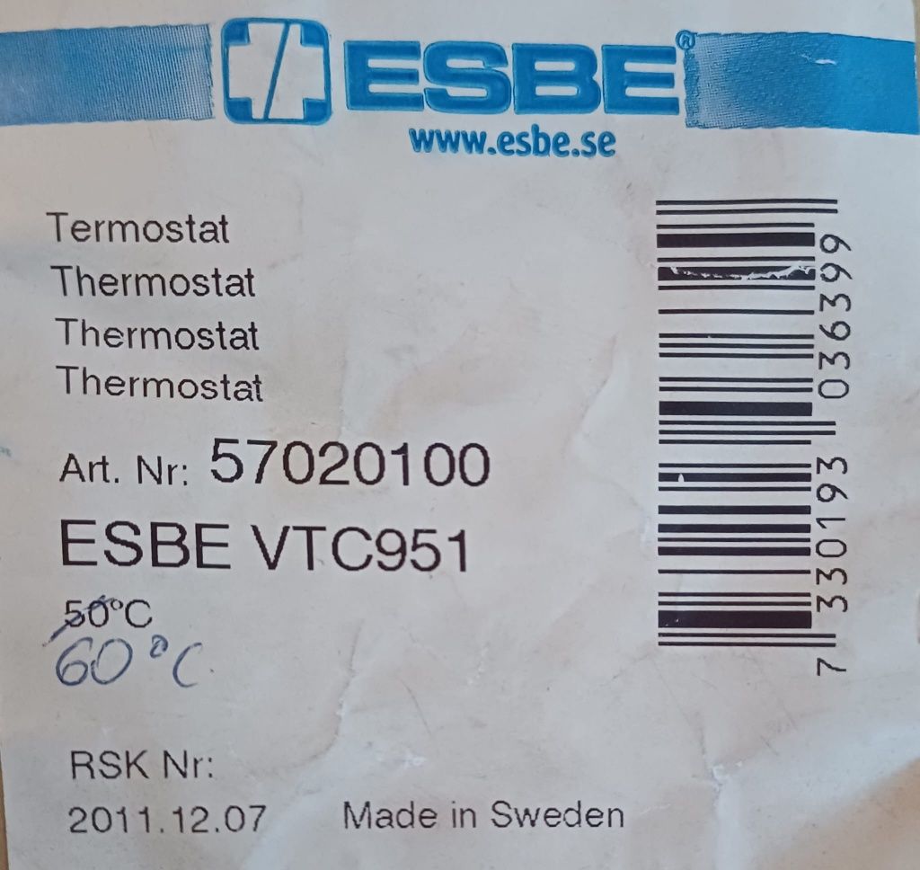 Termostat ESBE VTC951 60st.C zawór Term-System 14"