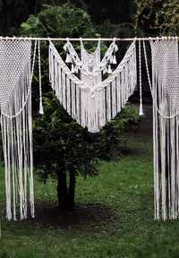 Makramowa ścianka ślubna makrama na wesele ze sznurka fotograficzna