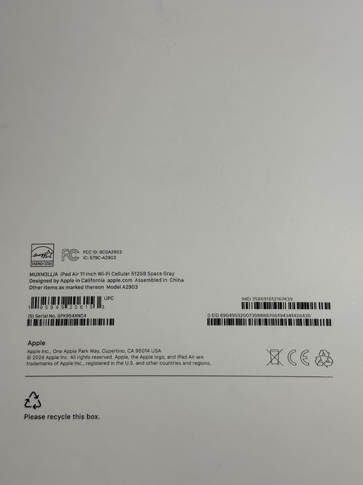 Apple iPad Air 11 2024 M2 512GB Cellular\4G\LTE  Space Gray MUXM3