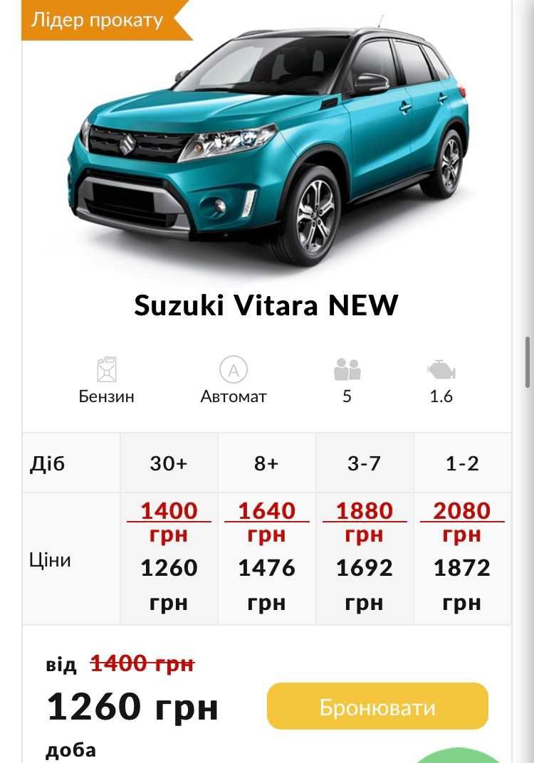 Прокат,оренда авто, подобово, Тернопіль Укр-прокат Suzuki Vitara 2021