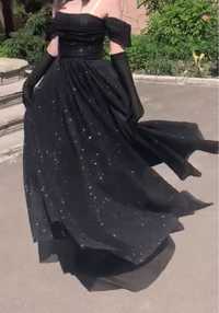выпускное платье, платье на выпускной в пол длинное чёрные с блёстками