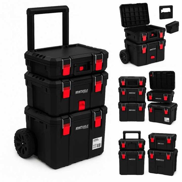 Wózek Narzędziowy 3krzynki Solidny Czarny